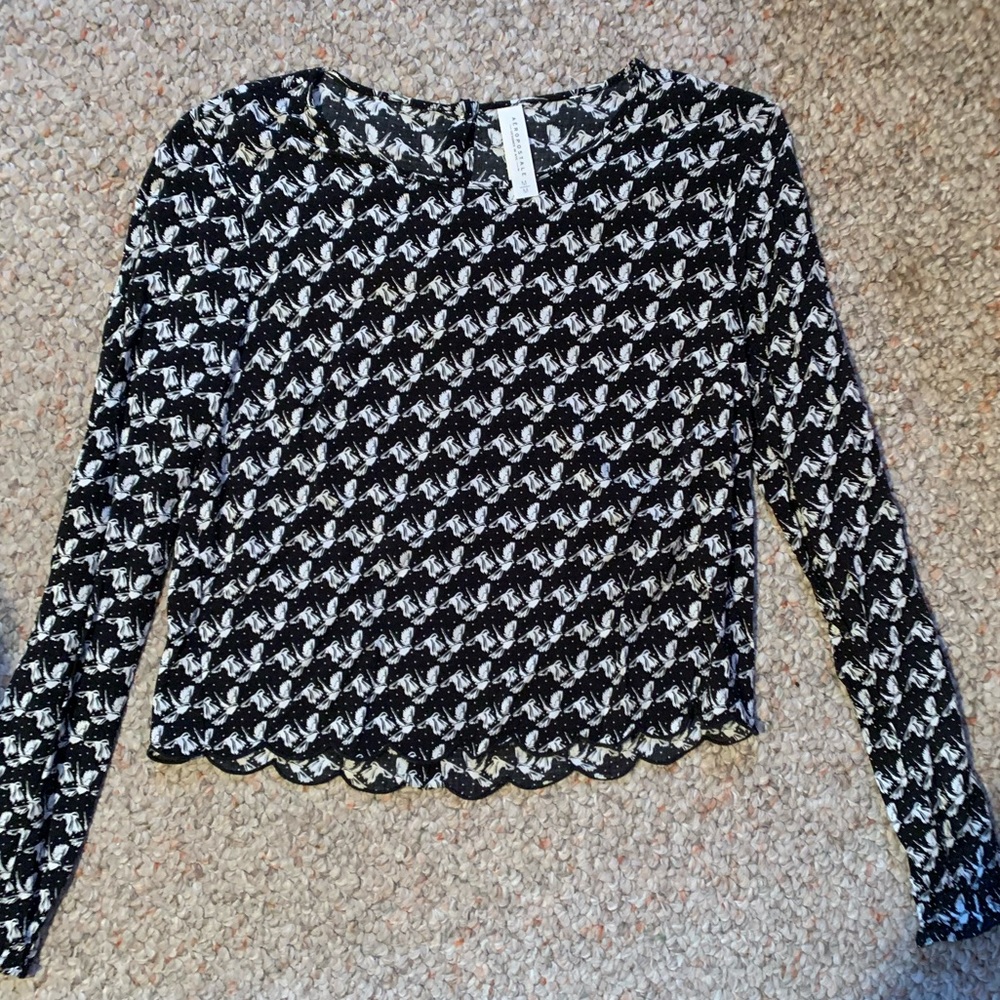 black and white bird blouse size medium